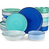 vancasso Bonita Dinnerware Sets 24 Pieces, Blue Stoneware Dishes Set for 6, Dinner Platers with Bowls Set, Dishwasher and Microwave Safe