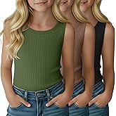 LessonZoo 3 Pack Girl's Tank Top Ribbed Crew Neck Kids Undershirt Sleeveless Casual Layering Top Basic Summer Dance Shirts