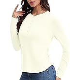 LE VONFORT Women's Casual Henley Shirts Long Sleeve Button Up Slim Fit Ribbed Knit Blouses