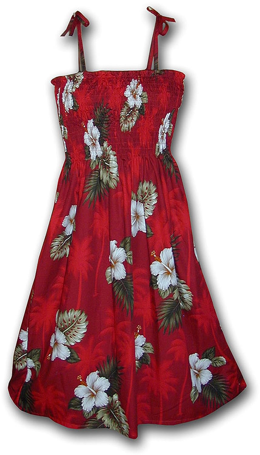 Hawaiian Tube Sun Dress Red W/ White Flowers Clothing