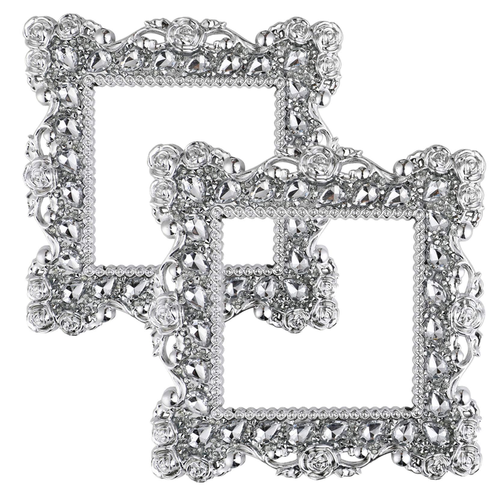 YODOOLTLY Light Switch Sticker- 2 Pcs Square Plastic Switch Surround Protective Cover Plate Rhinestone Wall Socket Stickers Decorations for Home, Living Room, Office (A Gem Silver)