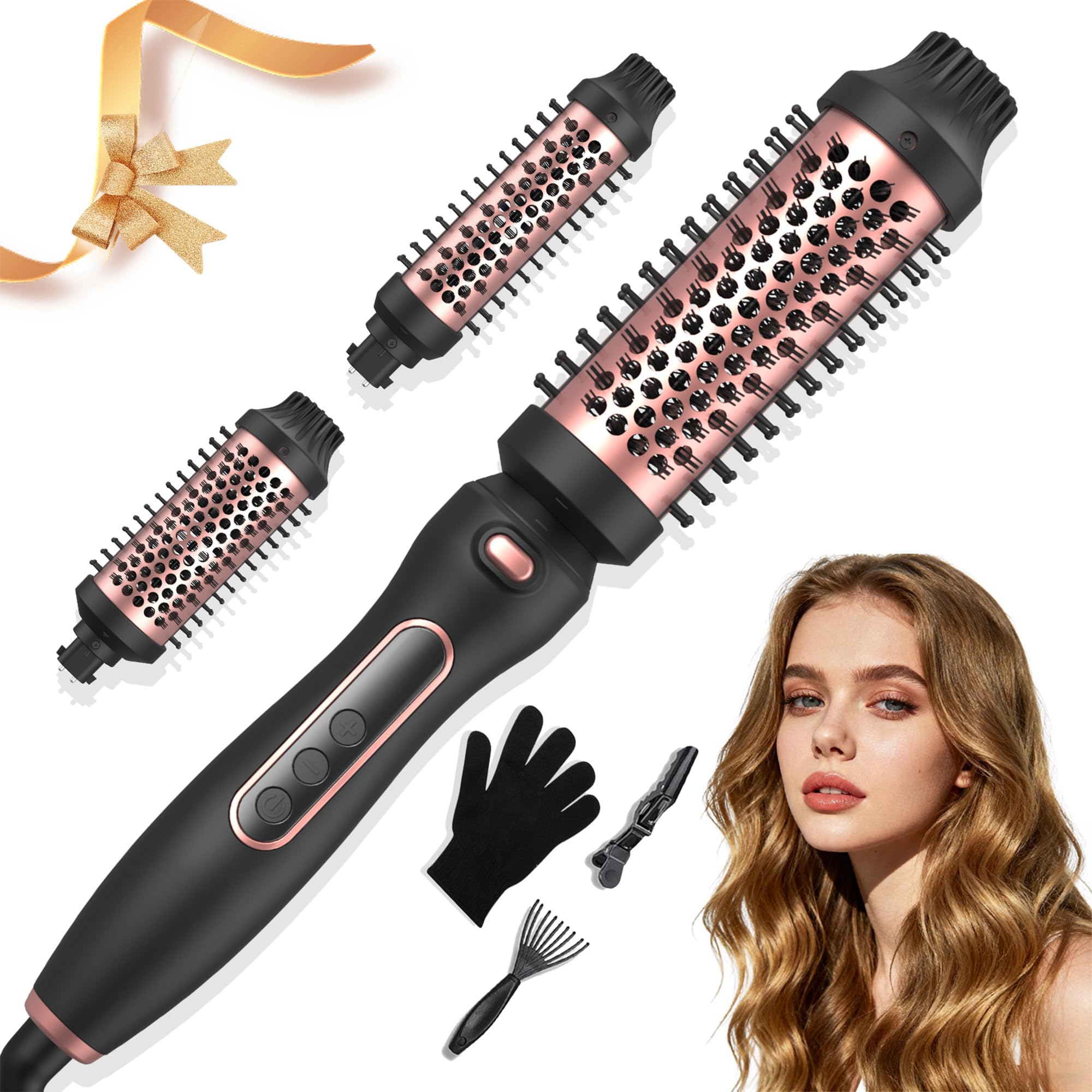 Photo 1 of 3 in 1 Thermal Brush Set, Heated Round Brush Detachable Head for Blowout Look, Curling Iron Dual Voltage 110-220V for Travel, Ionic Outlet Volumizing Round Comb Lightweight