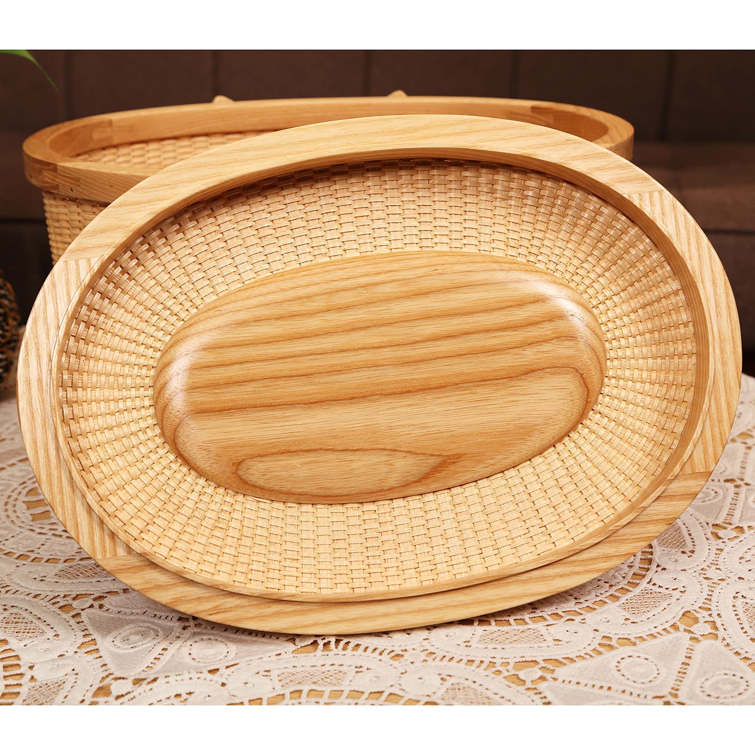 Nantucket Sewing Basket Purse, Containers with Dual Wood Handles .Cane-on-cane weave cane basket craft basket, with lid basket with handle