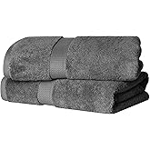SUPERIOR Egyptian Cotton Pile Bath Towel Set of 2, Ultra Soft Luxury Towels, Thick Plush Essentials, Absorbent Heavyweight, Guest Bath, Hotel, Spa, Home Bathroom, Shower Basics, Charcoal