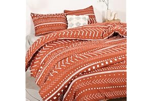 Smoofy Aztec Terracotta Comforters Queen Size, Art Pattern Burnt Orange Boho Aztec Bohemian Bedding Sets with Soft Microfiber Fill Bedding, 1 Comforter 2 Pillowcases