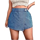 WDIRARA Women's Plus Size Wrap High Waisted Denim Skorts Asymmetrical Jean Skirt Shorts