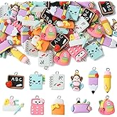 DanLingJewelry 55Pcs 11 Styles Resin Back to School Charms Colorful Stationery School Supplies Charms for Teacher's Day Jewelry Making