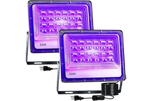 2 Pack 50W LED Black Light, UV Black Lights for Glow Party, IP66 Waterproof Blacklight with Plug and Switch, Glow in The Dark