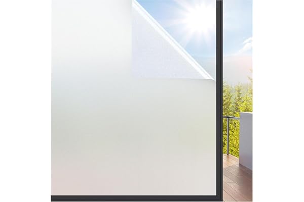rabbitgoo Window Films for Privacy Frosted Glass Film with Backing Grid Lines Non-Adhesives Privacy Sticker Static Cling Wind