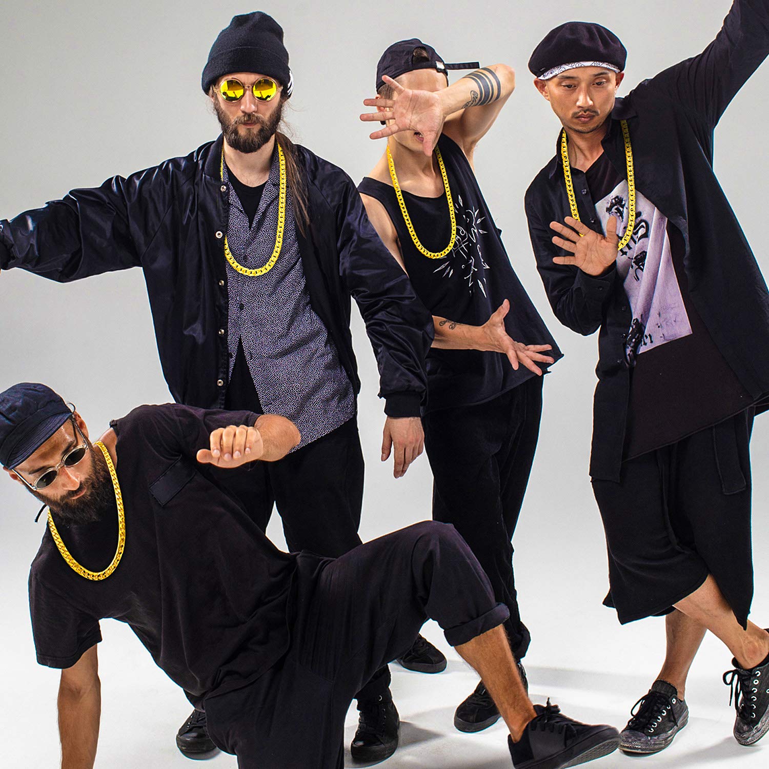 Gejoy 4 Pieces Fake Gold Chains Stainless Steel Chunky Necklace Faux 80s, 90s Gold Chain for Hip Hop Rapper Party Favors, 8 mm 24 Inch Long