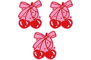 3pcs Cherry Iron On Patches, Cute Red Cherry Bow Iron On Embroidery Patch Applique Accessories for Jeans Hats Clothes Backpac
