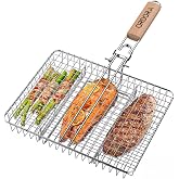 ORDORA Grill Basket Deep, Stainless Steel BBQ Grilling Baskets for Outdoor Grill, Fish Grilling Rack for Veggies, Meat, Shrimps, Grill Accessories with Detachable Handle, Gifts for Dad