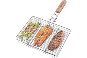 ORDORA Grill Basket, Fish Grill Basket, Rustproof Stainless Steel BBQ Grilling Basket for Meat,Steak etc, Grill Accessories,Grilling Gifts for Men Dad