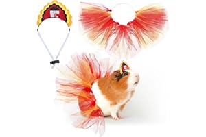 Jamntower 2 Sets Thanksgiving Turkey Guinea Pig Costume Guinea Pig Headband and Skirt Set Funny Pet Decoration Accessories for Fall Harvest Thanksgiving Pet Outfits Photo Props Supplies