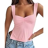 ForeFair Women Sleeveless Backless Crop Tank Top Summer Going Out Outfits Cute Pleated Sweetheart Neck Strappy Y2K Slits Tops