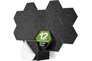 Hexagon Acoustic Panels Self-Adhesive 12Pack, Foneso Sound Proof Panels High Density Wall Tiles Soundproofing Panels 12" X 10