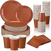 Dandat 200 Pcs Sage Green Paper Plates and Napkins Set, Disposable Dinnerware Includes 7'' & 9'' Paper Plates, Cups, Napkins for Birthday, Baby Shower, Wedding Party(Terracotta)