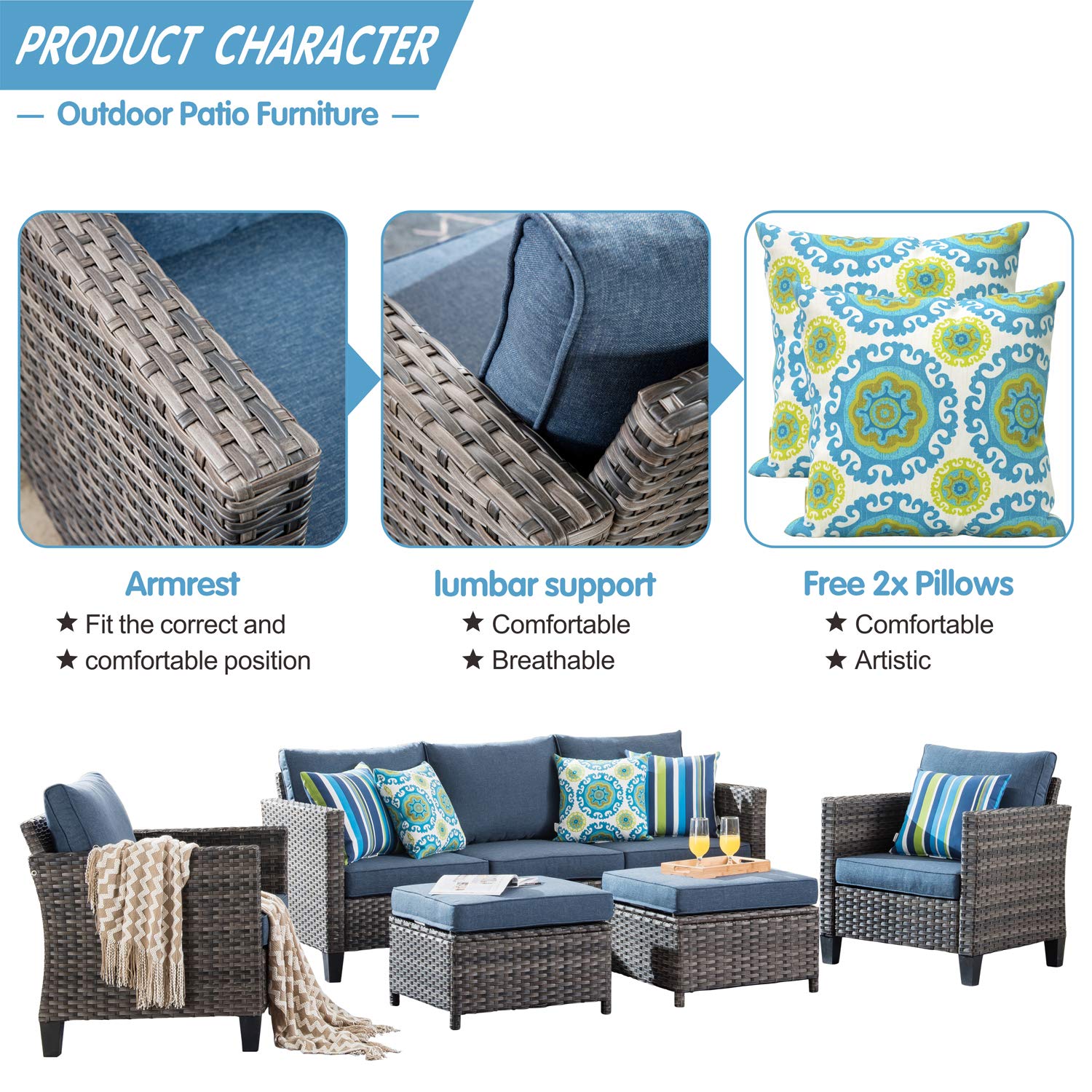 XIZZI Patio Furniture, Outdoor Garden Sofa sectional, Wicker Patio