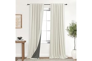 KOUFALL Linen Blackout Curtains Cream Black Out Curtain 84 Inch Long,Thermal Curtains for Winter Insulated,Modern Farmhouse Boho Chic Decor Neutral Cottage Core Darkening Curtains for Bedroom Living Room