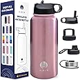 ALBOR 32 oz Insulated Water Bottle With Chug Lid and Straw, Plus Carry Lid for Travel, Leak Proof Stainless Steel Water Bottle for Gym and Travel (Glitter)