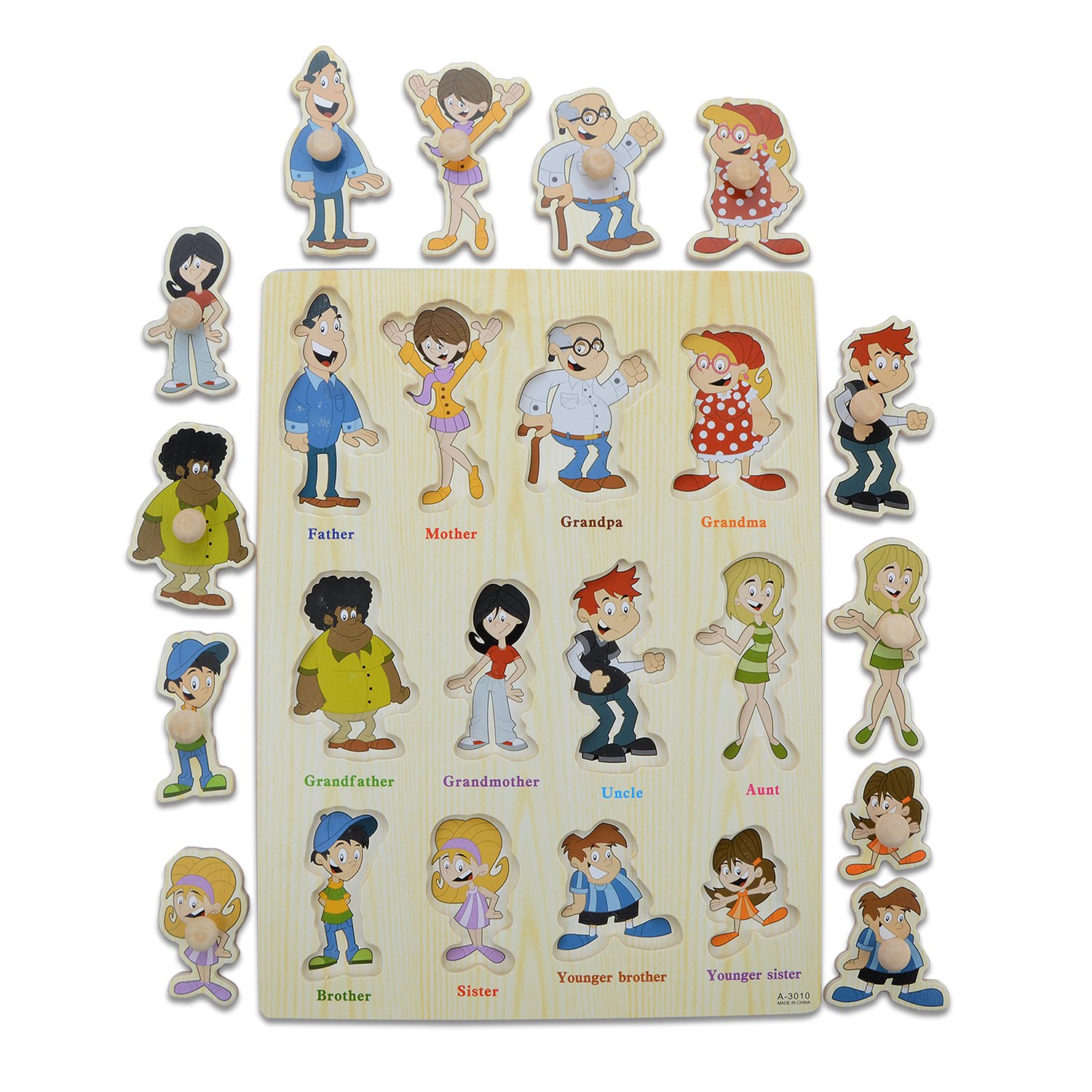 Wood Jigsaw Puzzle, Moonvvin Thinken Wooden Family Members Blocks Sets Education Imagination Toys For Kids Over 3-Year-Old