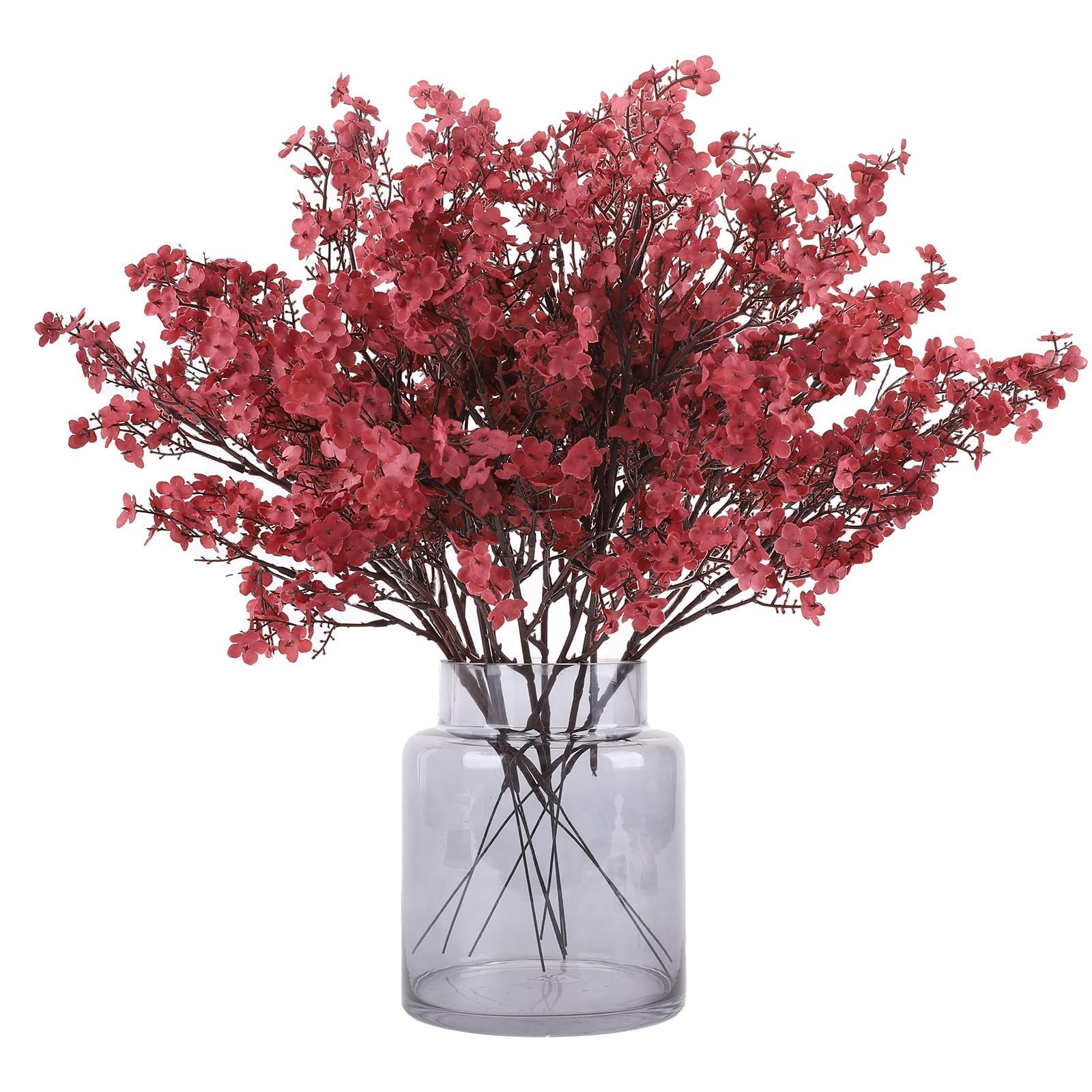 N&T NIETING Gypsophila Artificial Flowers, 12Pcs Real Touch Red Silk Flowers Fake Baby Breath Flowers for DIY Wedding Bouquet Party Table Centerpieces Arrangements Home Decor, Dark Red