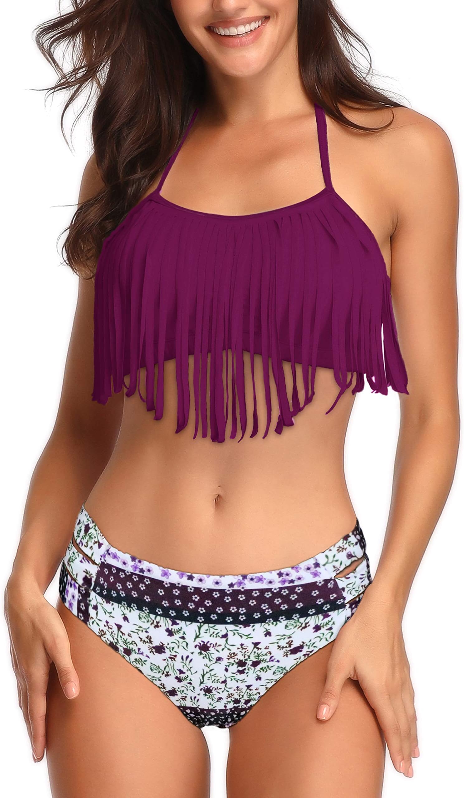 Heat Move Women Retro Fringe Halter Neck Hipster Bikini
