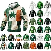 St Patricks Day Hoodie Men Irish Shamrock Clover Graphic Waffle Knit Sweatshirt Casual Regular Fit Long Sleeve Shirts