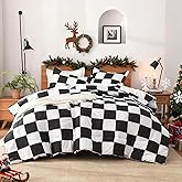Andency Checkered Comforter Queen(90x90Inch), Black White Plaid Gingham Bed Set for Teen Boys Kids, Lightweight Microfiber Geometric Preppy Bedding, 3 Pieces
