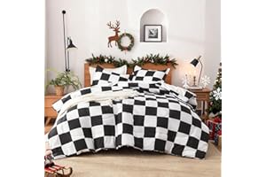 Andency Checkered Comforter Twin(66x90Inch), Black White Plaid Gingham Bed Set for Teen Boys Kids, Lightweight Microfiber Geometric Preppy Bedding, 2 Pieces