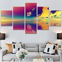 SIGNWIN 5 Panel Canvas Wall Art Modern Art Coastal Colorful Multicolor Photography Romantics Sunset for Home Decorations Ready to Hang - 60