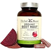Herbal Roots Organic Beet Root Powder Capsules - 1,500mg per Serving - Certified USDA Organic - Non-GMO - 60 Count Vegan Capsules