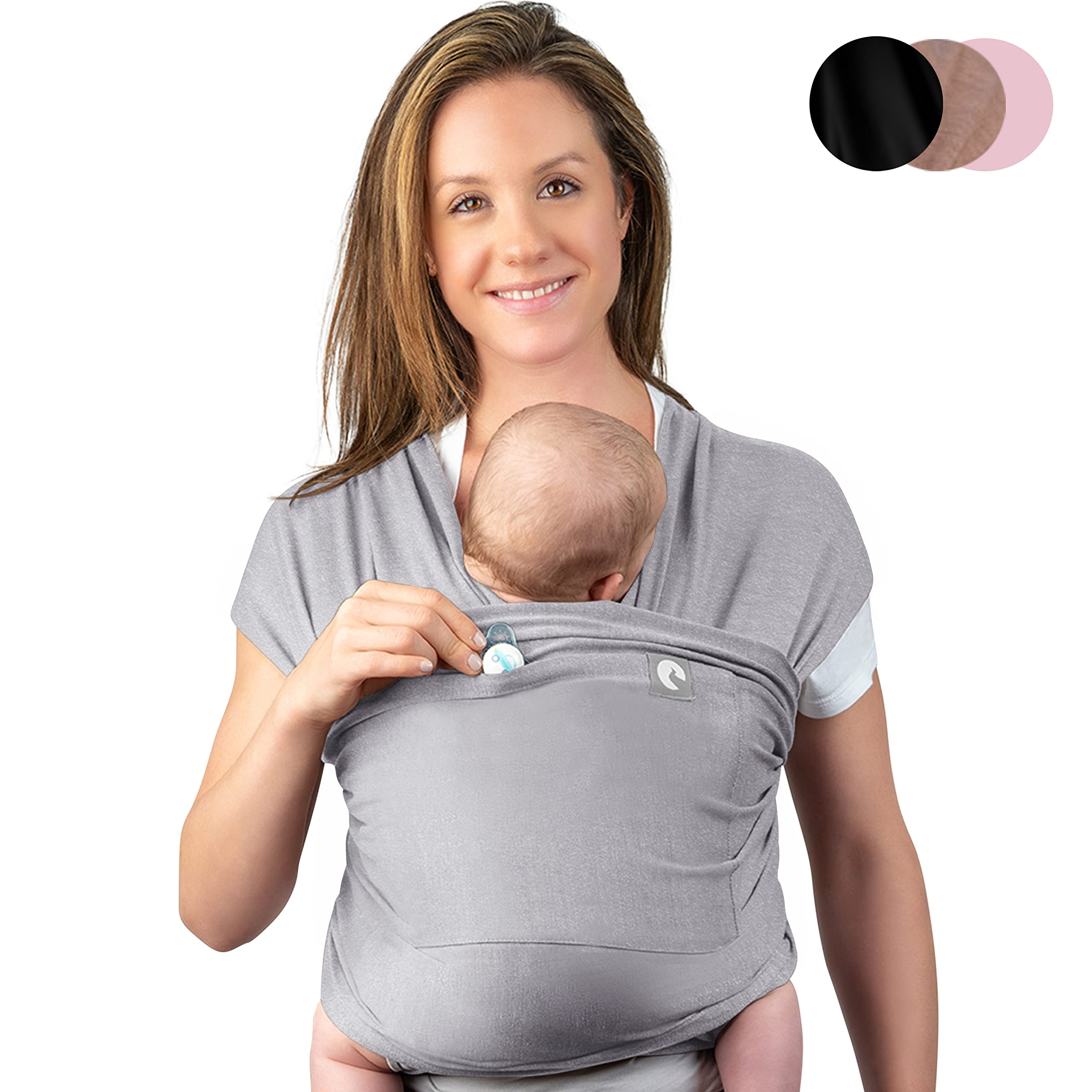 Baby Sling Wrap with Large Front Pocket - Naturally Soft Baby Wrap Carrier - Cotton Baby Sling Carrier from Birth - Newborn to Toddler Carrier - The Pocket Wrap™ by Trekki (Grey)