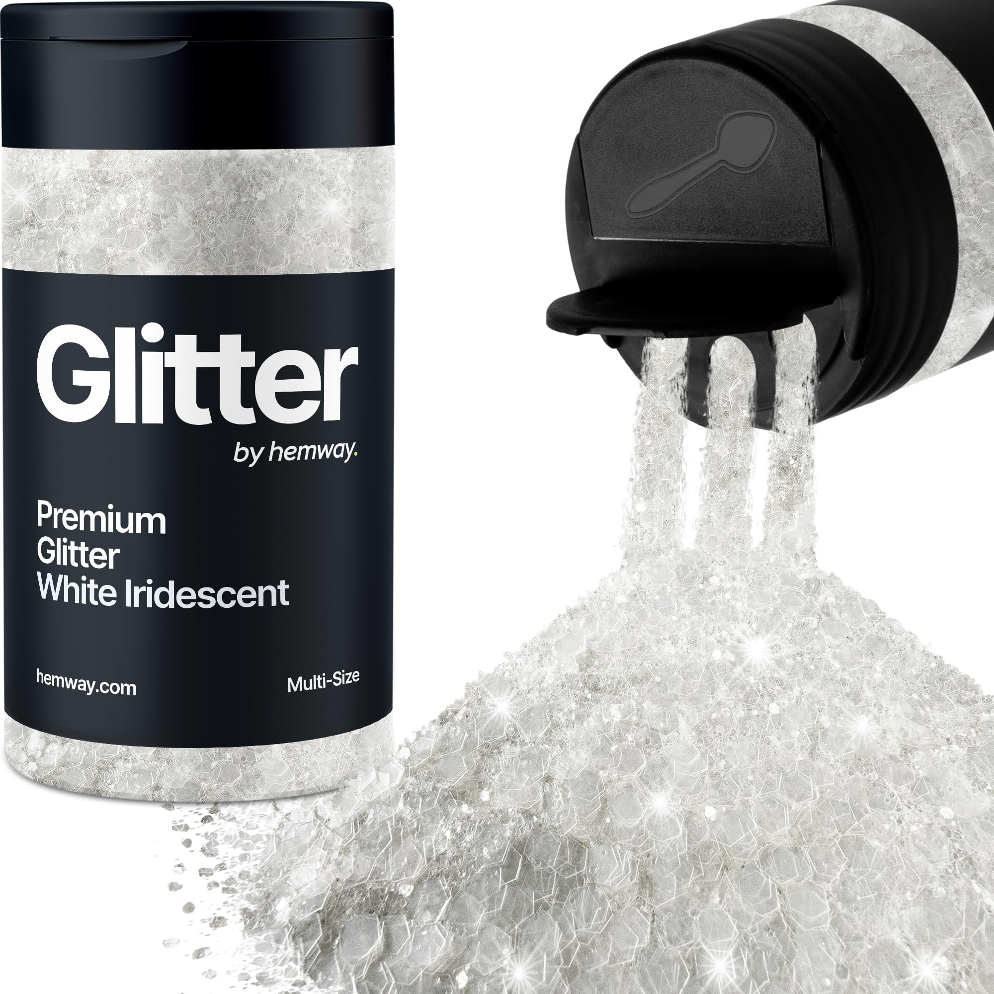 Hemway White Iridescent Glitter Shaker, 120g Multi Size Glitter for Crafts Metallic Flake Sequins for Resin & Epoxy Crafts for Decorating, Halloween, Christmas, Nail, Face, Bunting, Art, Pots