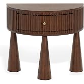 SAFAVIEH Couture - Vivietta Demilune Nightstand - Walnut &amp; Brass - 1-Drawer Fluted Accent Table - Modern Half-Moon Bedroom Storage for Guest Room, 26" W x 14" D x 23" H (SFV4286A)