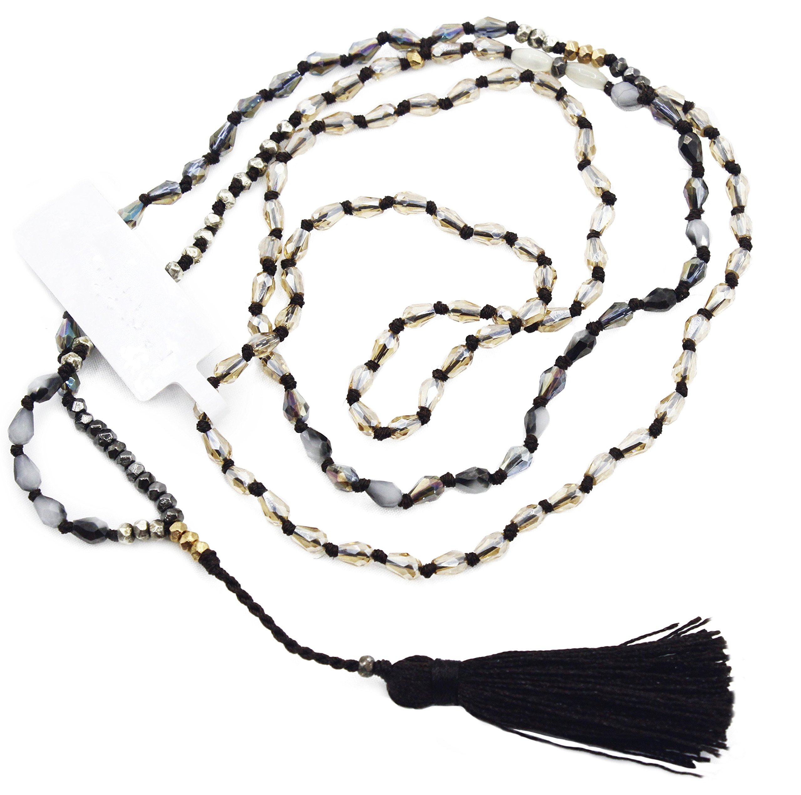 STAR BY QUEEN New Fashion Handmade Long Crystal Bead Chain Necklace with Tassel Pendant Sweater Neckalce