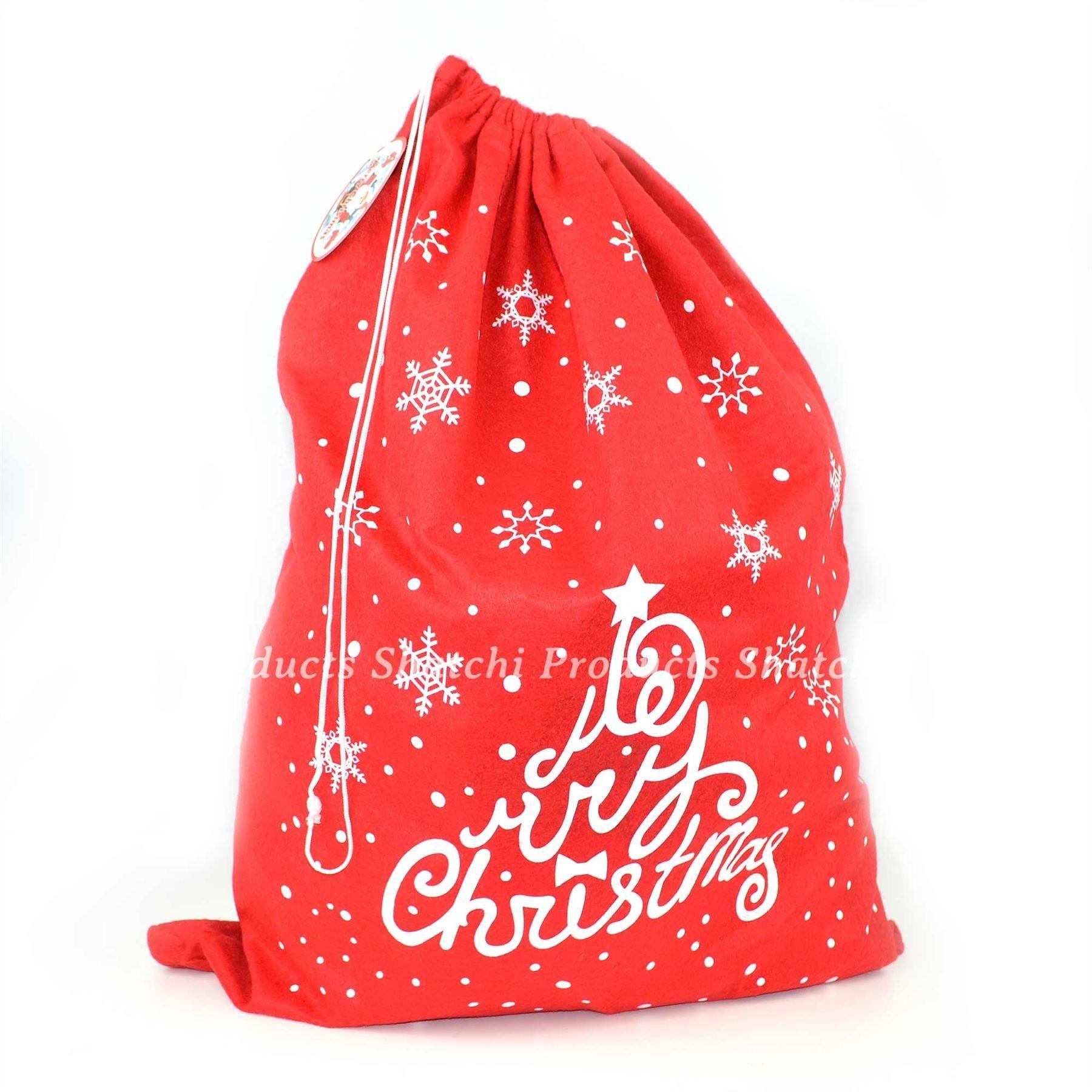 Gifts 4 All Occasions Limited SHATCHI 2Pcs x Large Sack Red Felt Xmas Santa Accessories Snowflake and Merry Christmas Printed Gifts Bag Stocking Toys Sweets