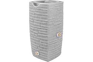 Good Ideas Rain Barrel, Faux Slate Riverwalk w/ 2 Brass Spigots, 50-Gal, Light Granite