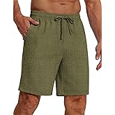 COOFANDY Mens Casual Summer Beach Linen Shorts 9 Inch Lightweight Drawstring Elastic Waist Shorts with Pockets