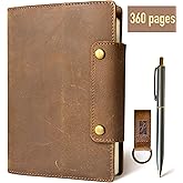 Albero A5 Genuine Leather Journal Refillable – 5x8 Notebook Cover – 360 Lined Pages (100gsm) – Writing Diary Organizer - Vintage Brown Handmade Note Book for Men & Women