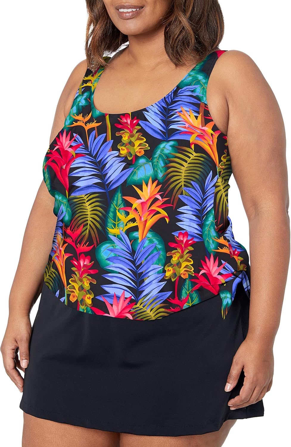 Maxine of Hollywood Damen Scoop Neck Faux Tankini Swim Dress One Piece