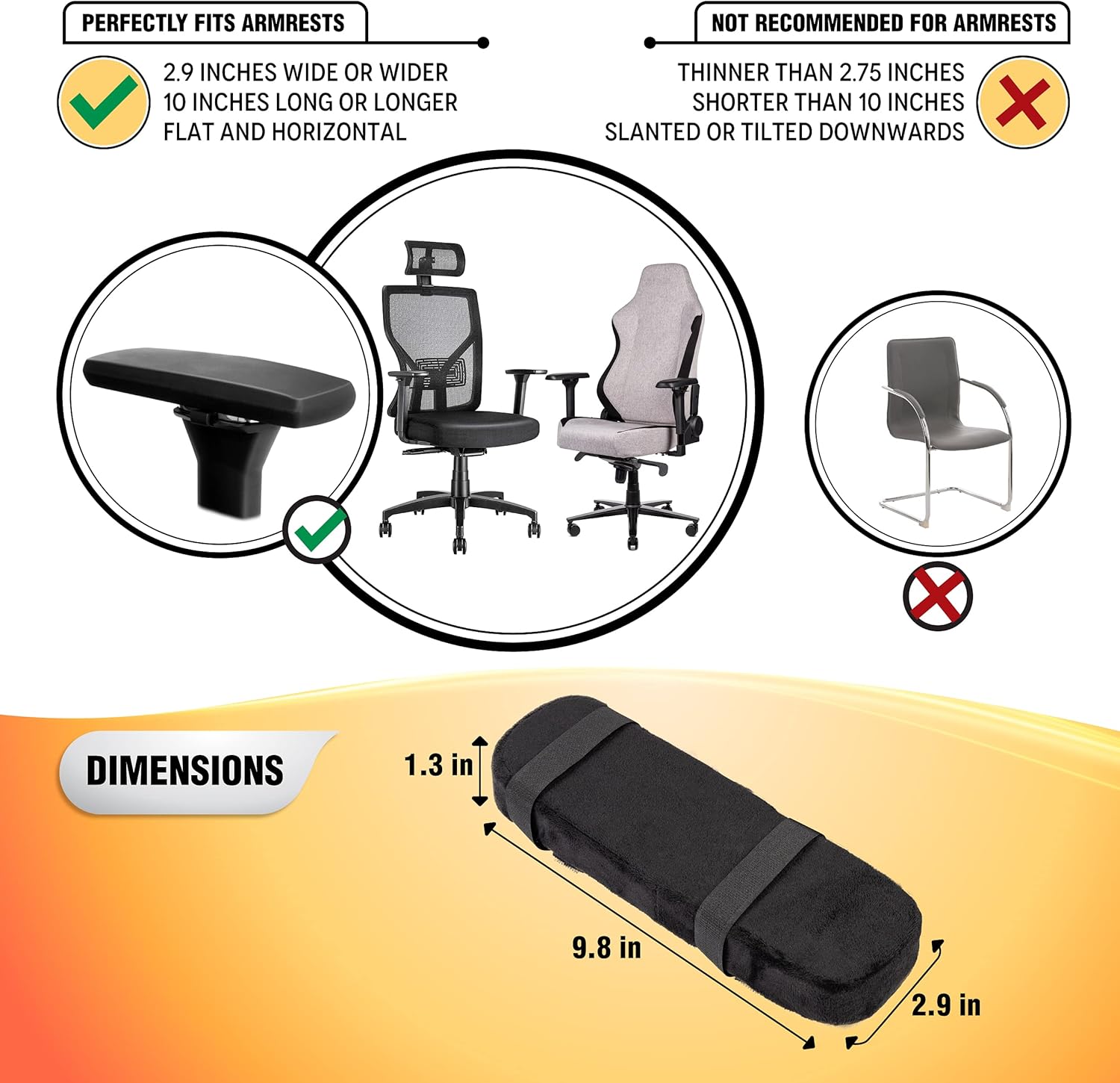 WESTERN COMFORT Thick Armrest Pads - Office Chair Elbow Support - Arm Rest Covering Pillow for Desk or Gaming Chair - Premium Firm Ergonomic Foam Cushion - Set of 2 : Office Products