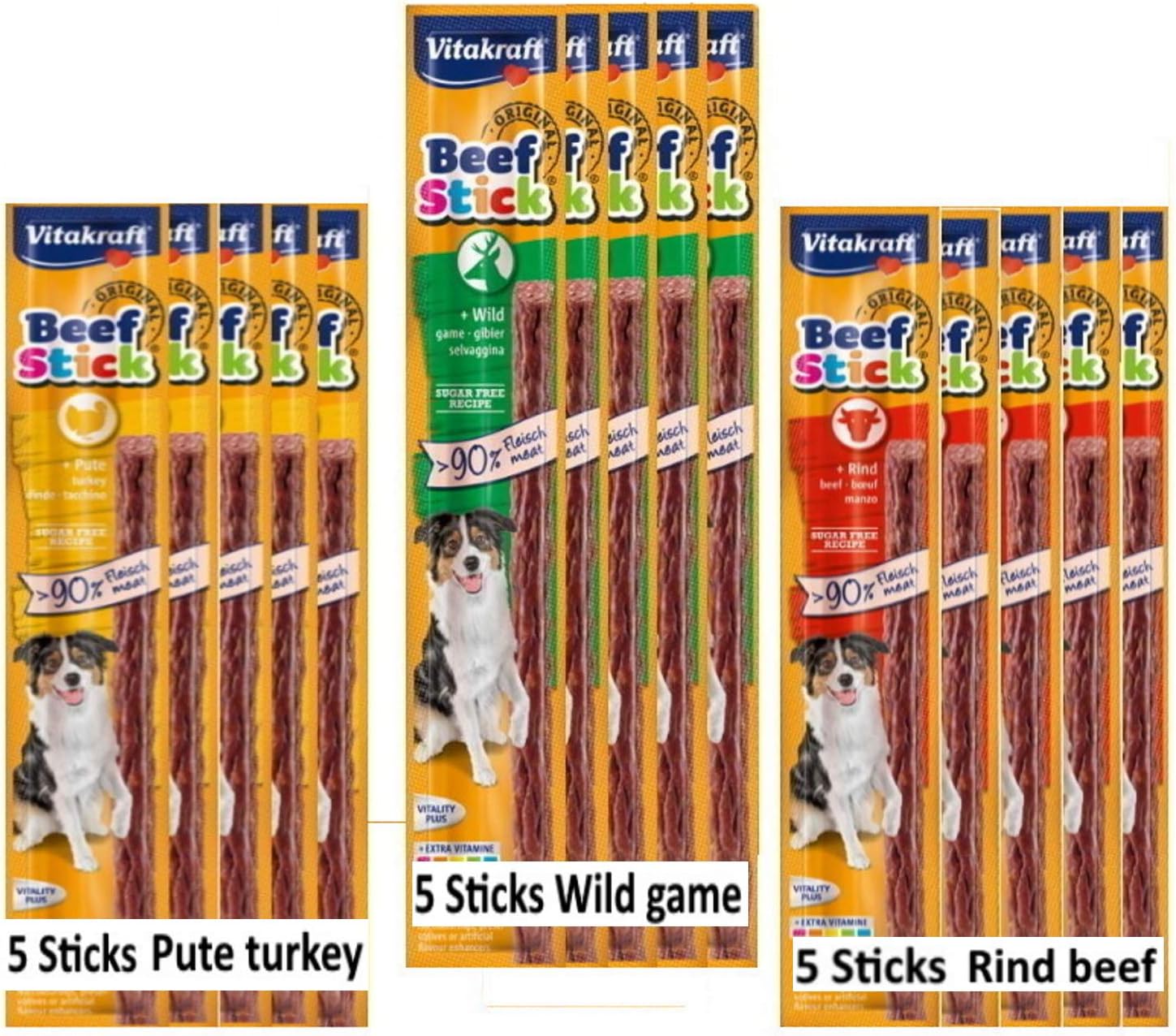 KATIX Vitakrafts *NEW* SET OF MIXED VARIETY DOG BEEF STICKS SOFT MEATY DOG TREAT STICKS, 15 count (Pack of 1)