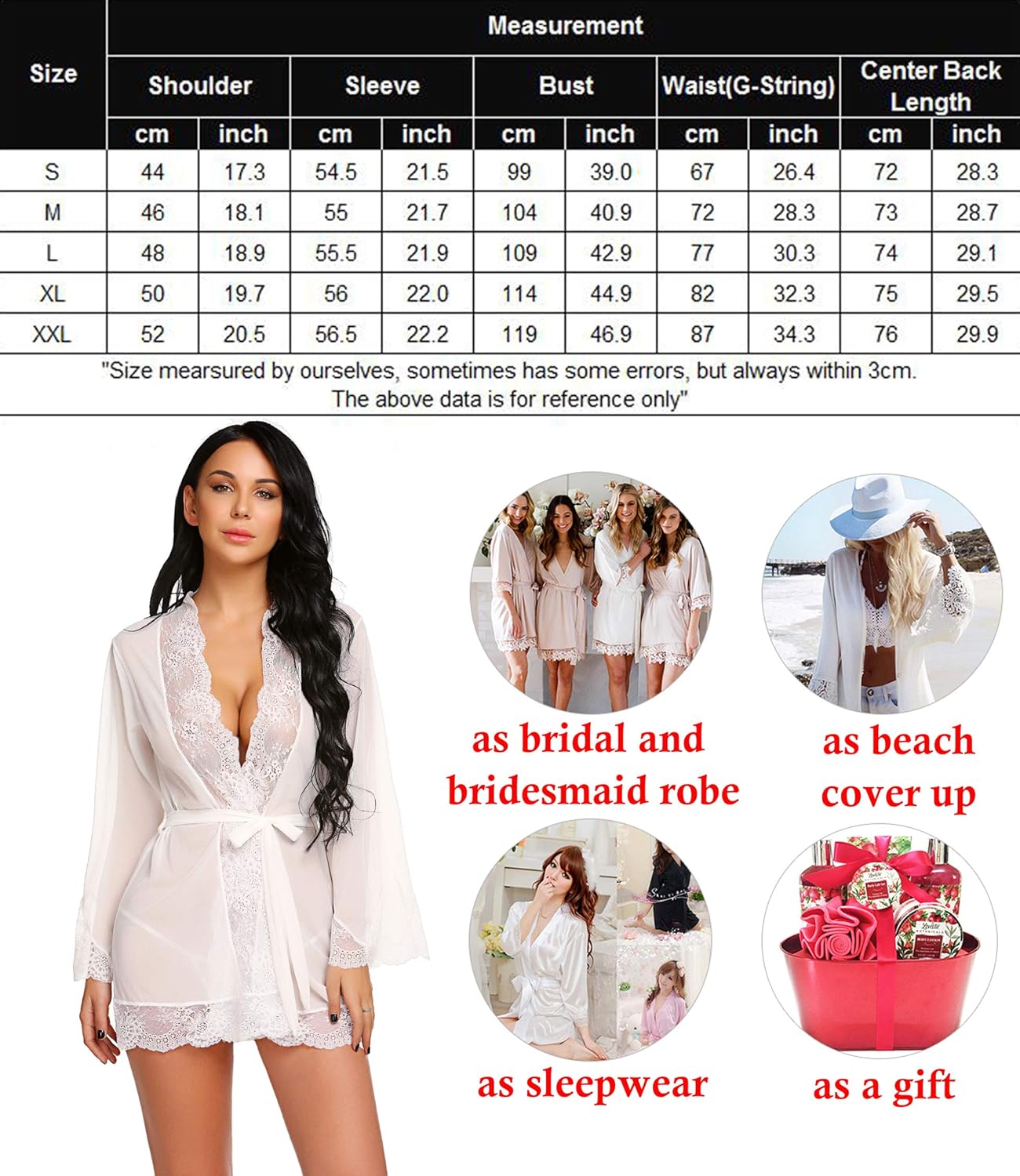 Avidlove Women Lace Kimono Robe Babydoll Sexy Lingerie Mesh Chemise Nightgown Cover Up: Clothing