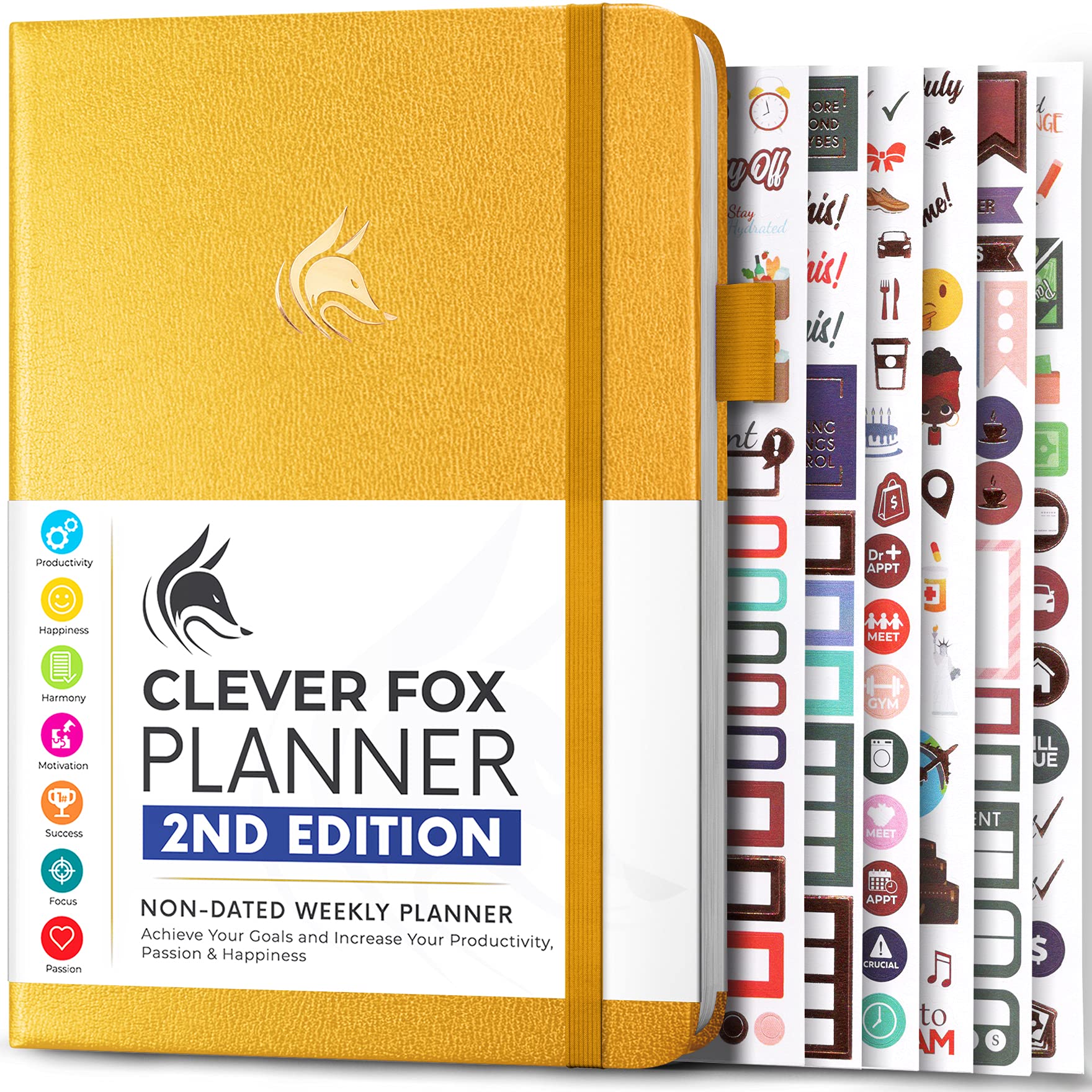 Clever Fox Planner 2nd Edition – Colorful Weekly & Monthly Goal Planner, Time Management & Productivity Organizer, Undated, A5 (Amber Yellow)