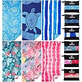 6 Pack Lightweight Thin Beach Towel Oversized 71"x32" Big Extra Large Microfiber Sand Free Towels for Adult Quick Dry Travel Camping Beach Accessories Vacation Essential Gift Turtles Shell Stripe Leaf