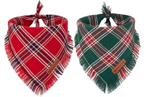 ADOGGYGO Christmas Dog Bandanas with Tassels, Stylish Red Green Plaid Dog Scarf Bib, Multiple Sizes, Pet Christmas Bandanas for Large and Extra Large Dogs (X-Large)