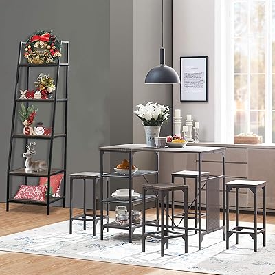 Buy O K Furniture 5 Piece Dining Room Table Set Bar Pub Table Set Industrial Style Counter Height Kitchen Table With 4 Backless Bar Stools For Dining Area Gray Brown Finish Online In Indonesia B07hg5vm8h