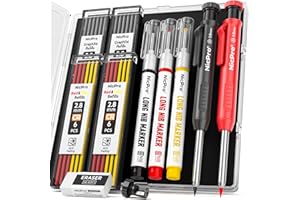 Nicpro 2 Pack CP1000 Carpenter Pencil with Sharpener, Mechanical Carpenter Pencils with 26 Refill, Deep Hole Long Nib Marker 