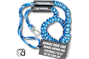SandShark Premium Anchor Bungee Dock Line. Boat Accessories Anchor Line Absorbs Shock to Anchors and Docks w/Stainless Steel Clip - Blue - 7-21ft